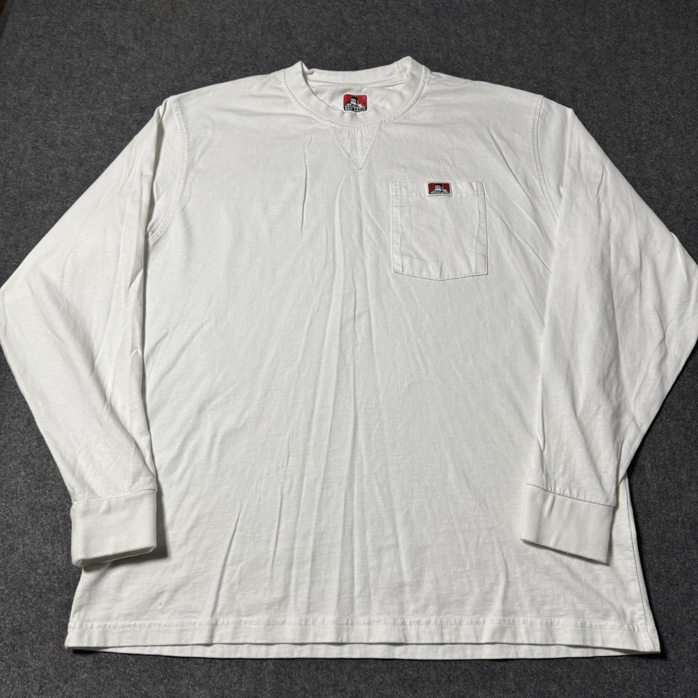 Ben Davis Shirt Mens L White Long Sleeve Pocket Workwear Logo Crewneck‎